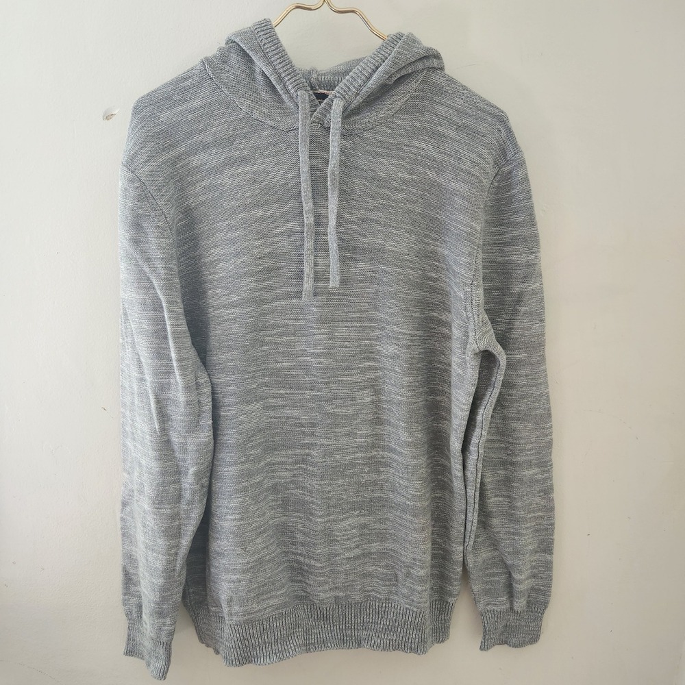 Sun + Stone Mens Grey Marl 100% Cotton Knit Pullover Hoodie Sweater Large